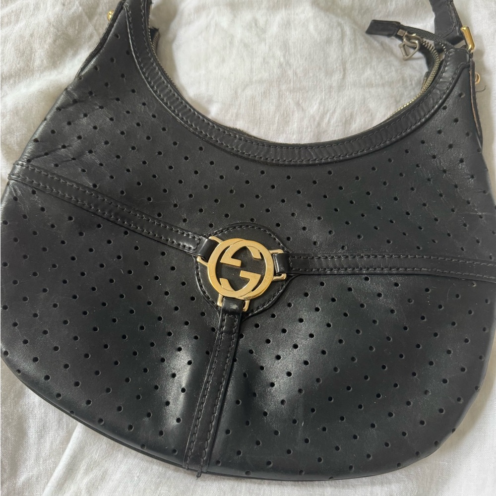 Gucci authentic Black Perforated Leather Amalfi Hobo Bag gold hardware - Picture 3 of 16
